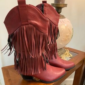 PIERRE DUMAS RED FRINGE WESTERN COWGIRL BOOTS SIZE 10